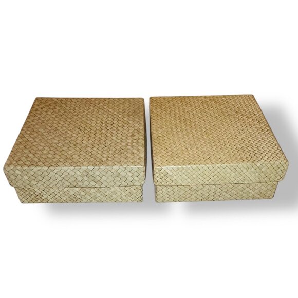 Woven Natural Seagrass Square Containers with Lid Set of 2 - Picture 1 of 3